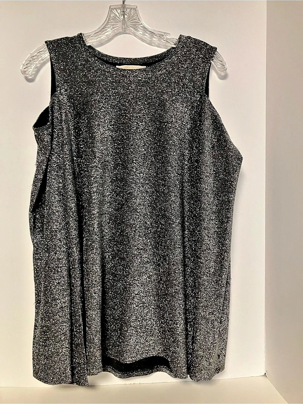 Michael Kors Metallic long sleeve top with peek a boo shoulders in Black Large L